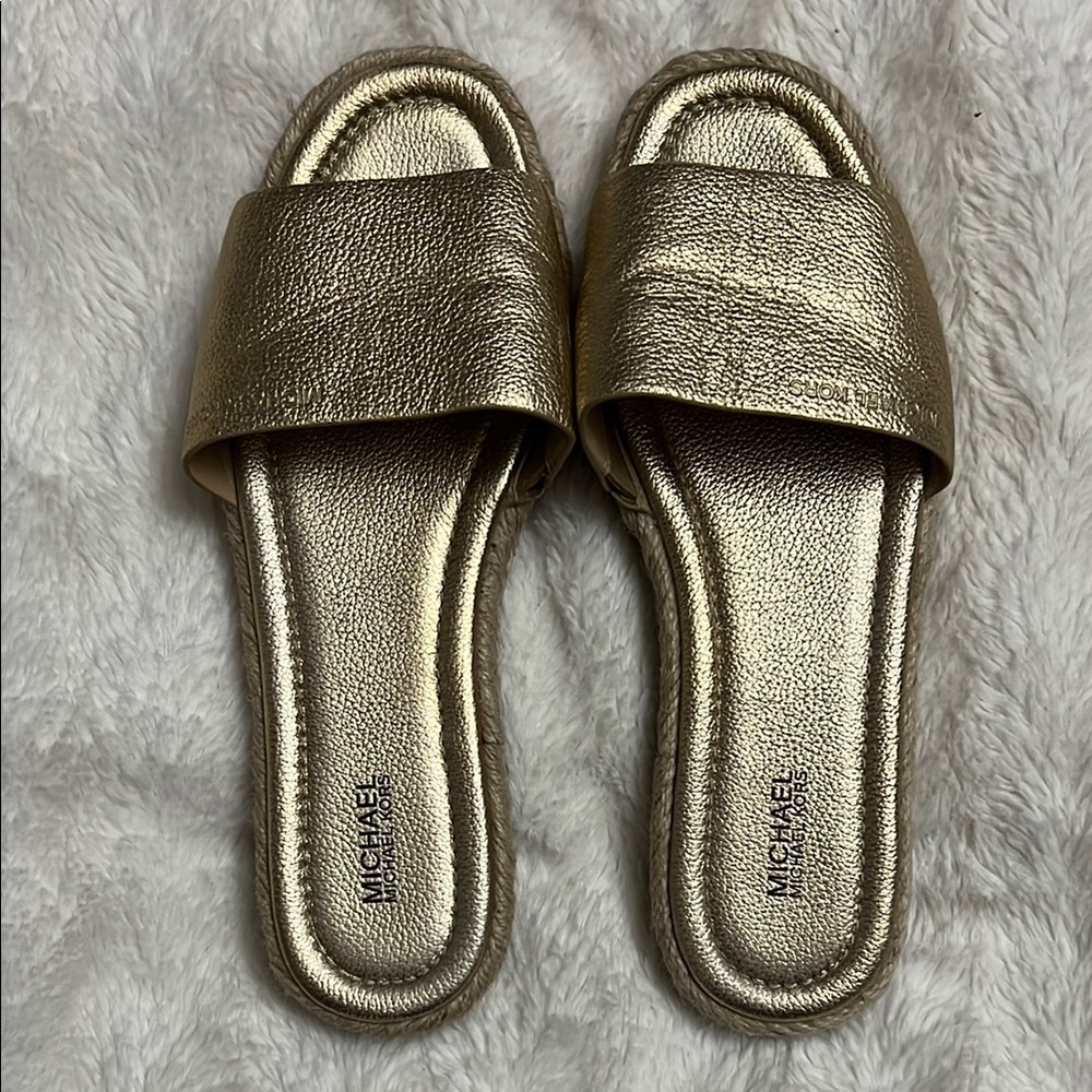 Michael Kors Gold Metallic Slide Sandals
